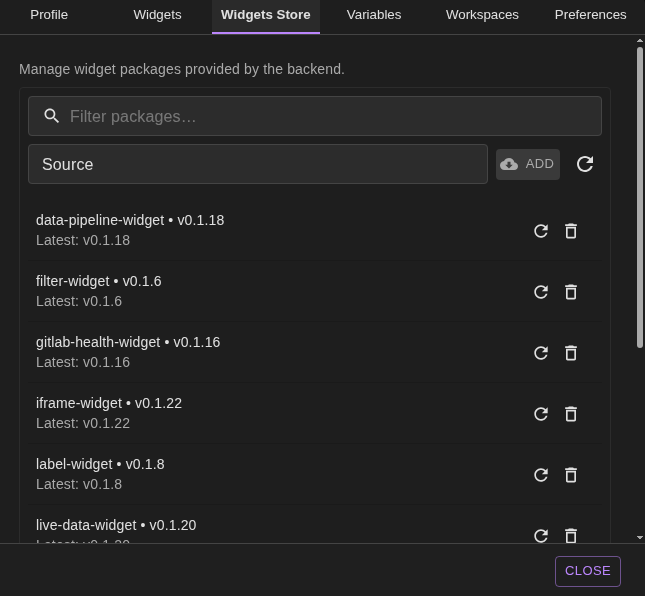 Widgets Store Tab