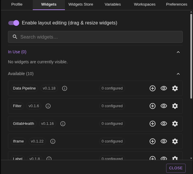 Widgets Tab