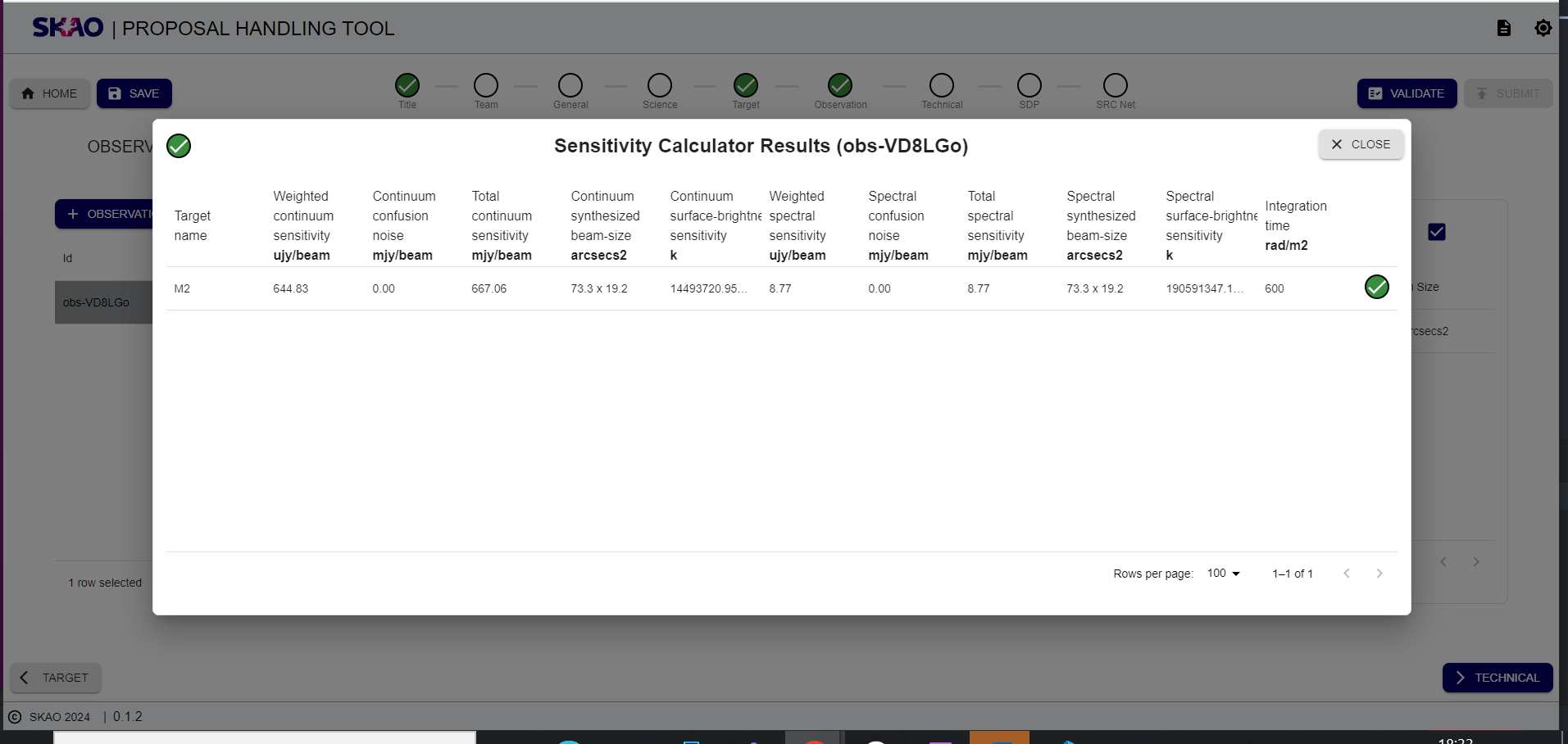 Sensitivity calculator result modal display.